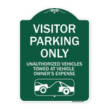 Parking Restriction Sign Visitor Parking Only Unauthorized Vehicles Towed at Owner Expense with Graphic