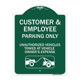 Parking Restriction Sign Customer and Employee Parking Only Unauthorized Vehicles Towed at Owner Expense with Graphic