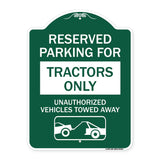 Parking Lot Sign Reserved Parking for Tractors Only Unauthorized Vehicles Towed Away (With Tow Away Graphic)