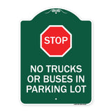 Parking Lot Rules Sign Stop - No Trucks or Buses in Parking Lot (With Stop Symbol)