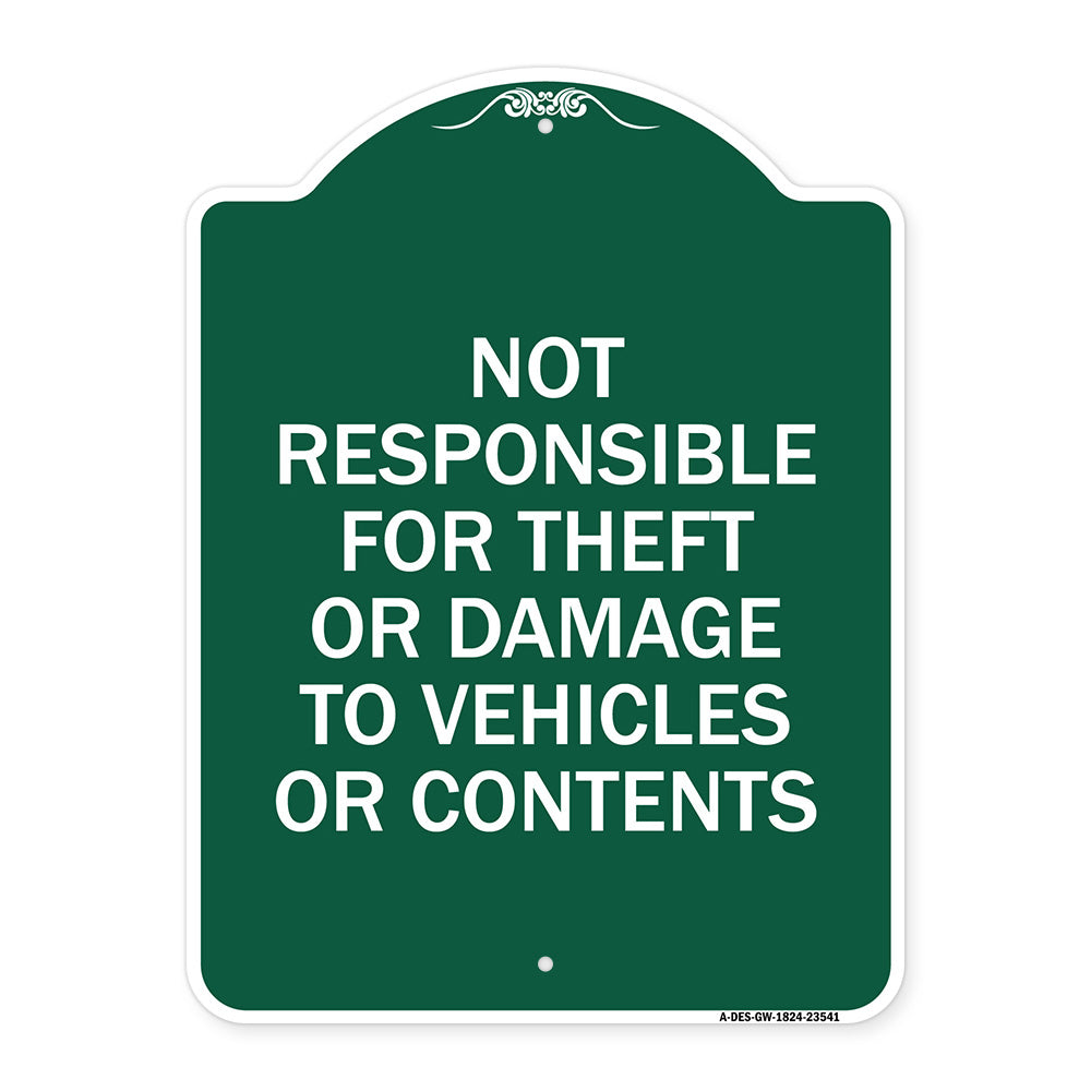 Not Responsible for Theft or Damage to Vehicles or Contents