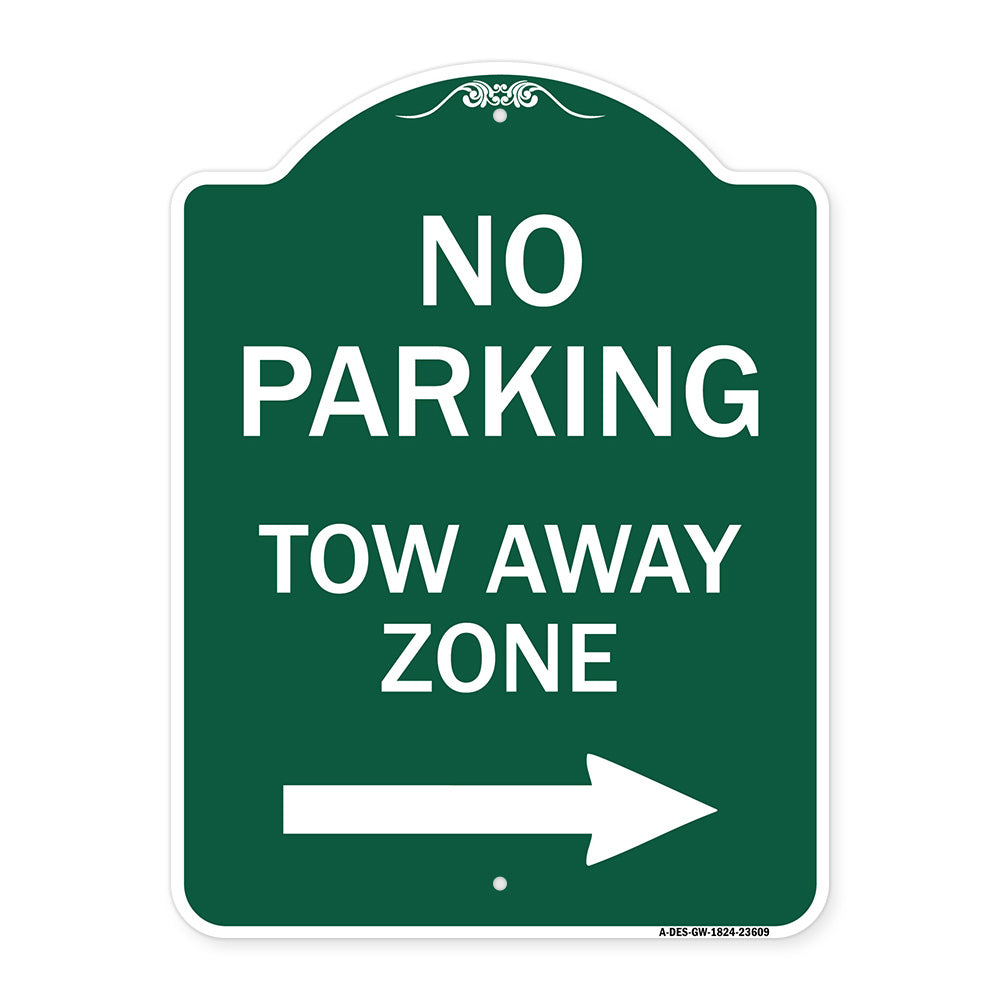 No Parking Tow Away Zone with Right Arrow