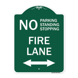 No Parking Standing or Stopping Fire Lane with Bidirectional Arrow