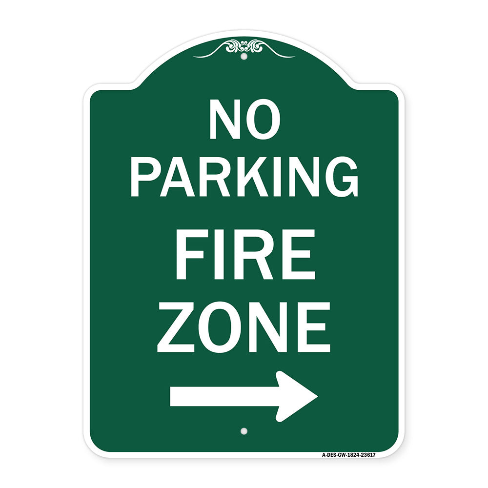 No Parking Fire Zone with Right Arrow