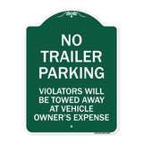 No Parking Sign No Trailer Parking Violators Will Be Towed Away at Vehicle Owner's Expense