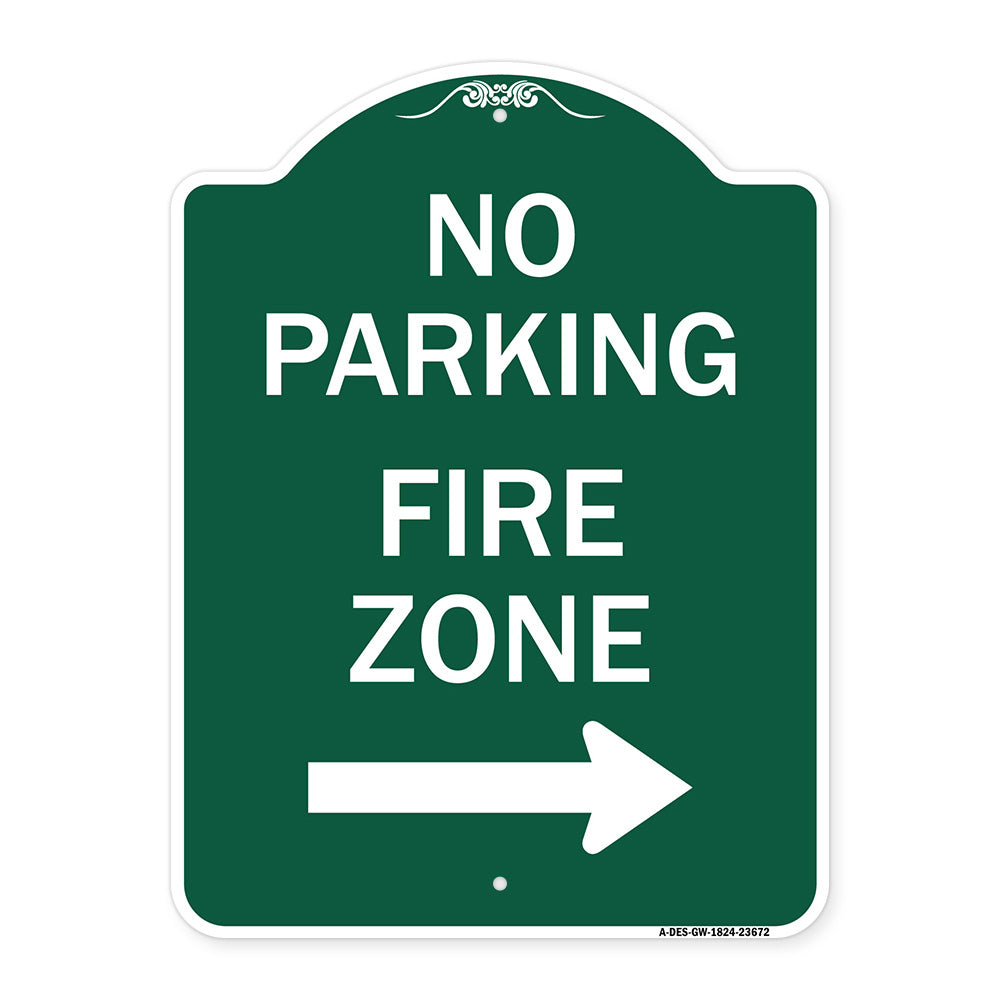 No Parking Sign Fire Zone with Right Arrow
