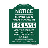 No Parking in Areas Marked as Fire Lane CVC Section 22500.1 and 22658 A