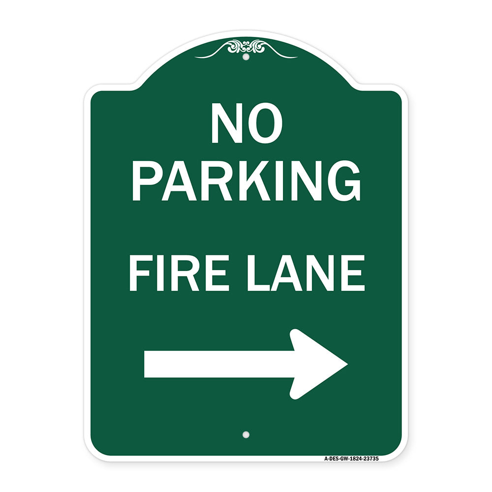 No Parking Fire Lane (With Right Arrow)