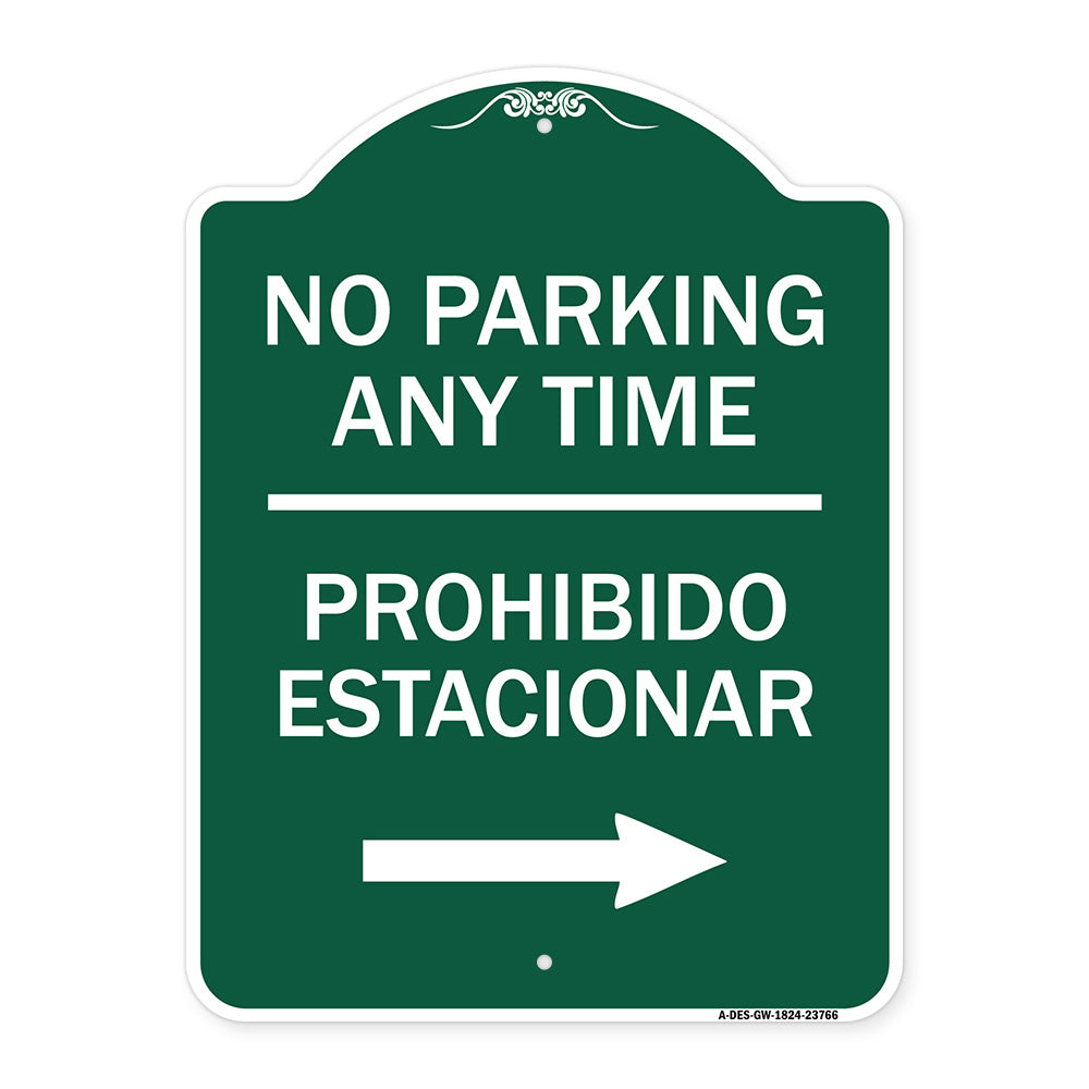 No Parking Anytime Prohibido Estacionar (With Right Arrow)