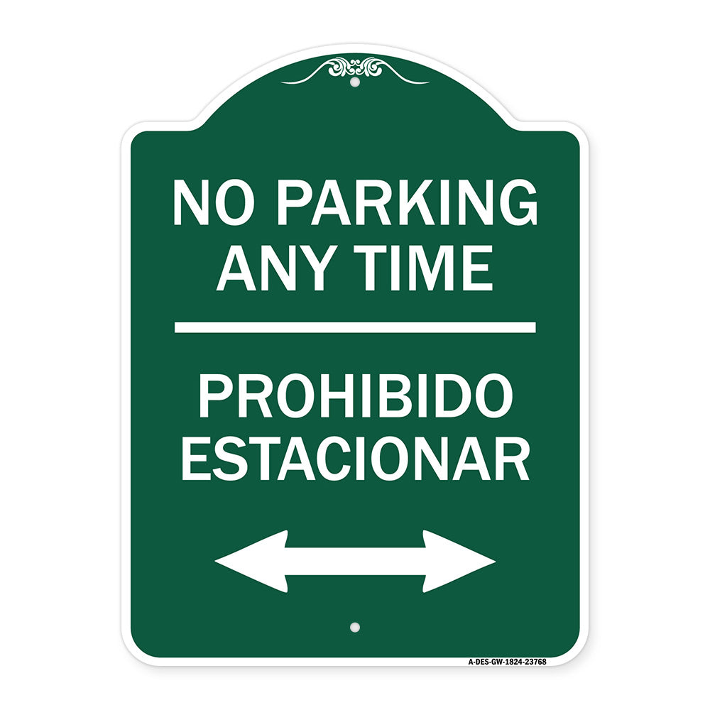 No Parking Anytime Prohibido Estacionar (With Bidirectional Arrow)