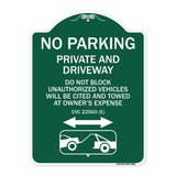 No Parking - Private and Active Driveway Do Not Block Unauthorized Vehicles Will Be Cited and Towed at Owner's Expense