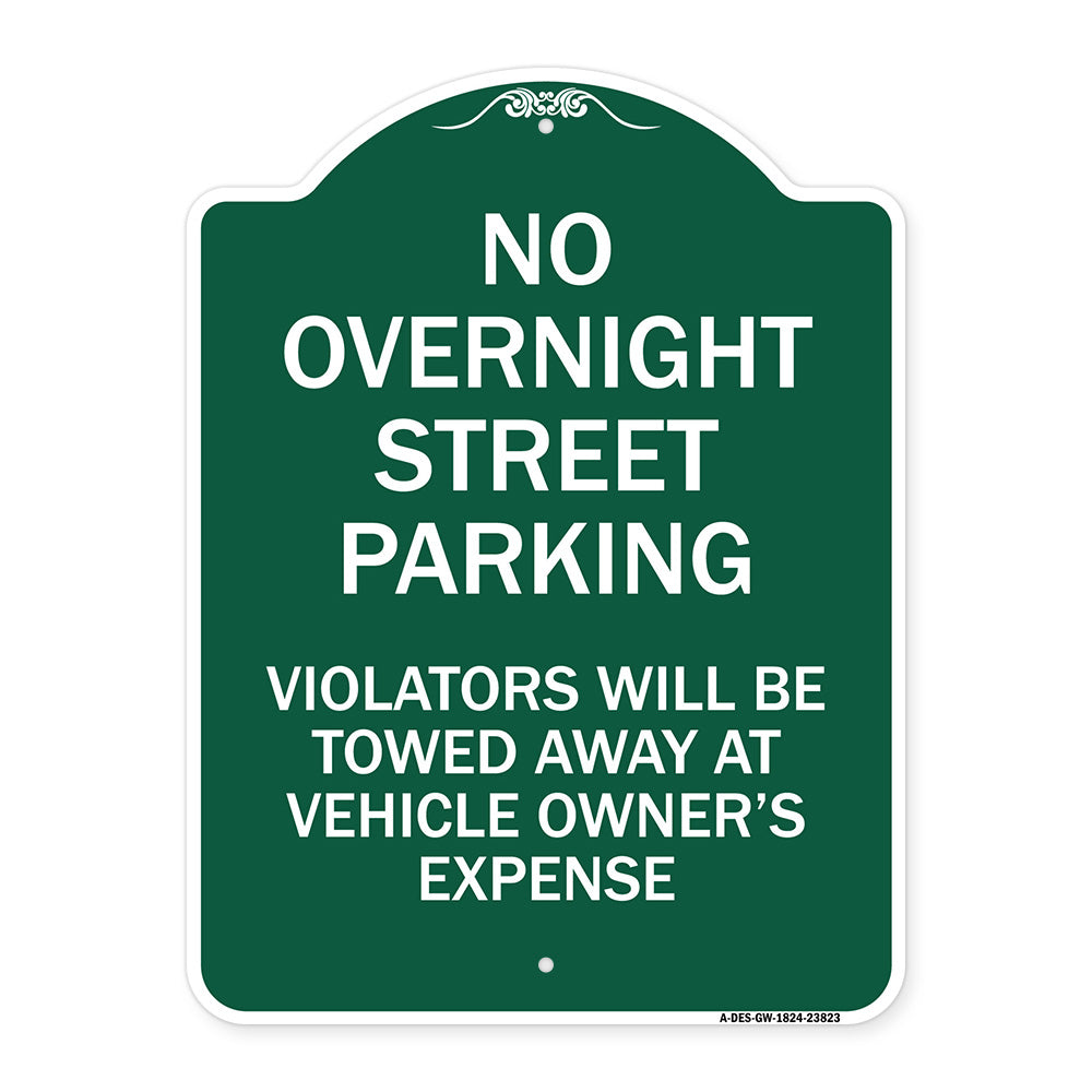 No Overnight Street Parking Violators Will Be Towed Away at Vehicle Owner's Expense