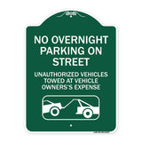 No Overnight Parking on Street Unauthorized Vehicles Towed at Vehicle Owner's Expense (With Car Tow Graphic)
