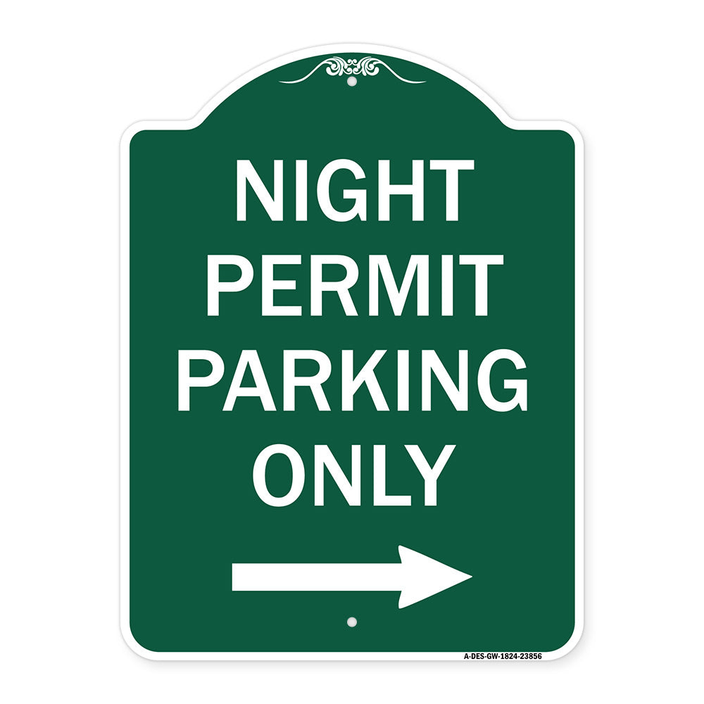 Night Permit Parking Only (With Right Arrow)