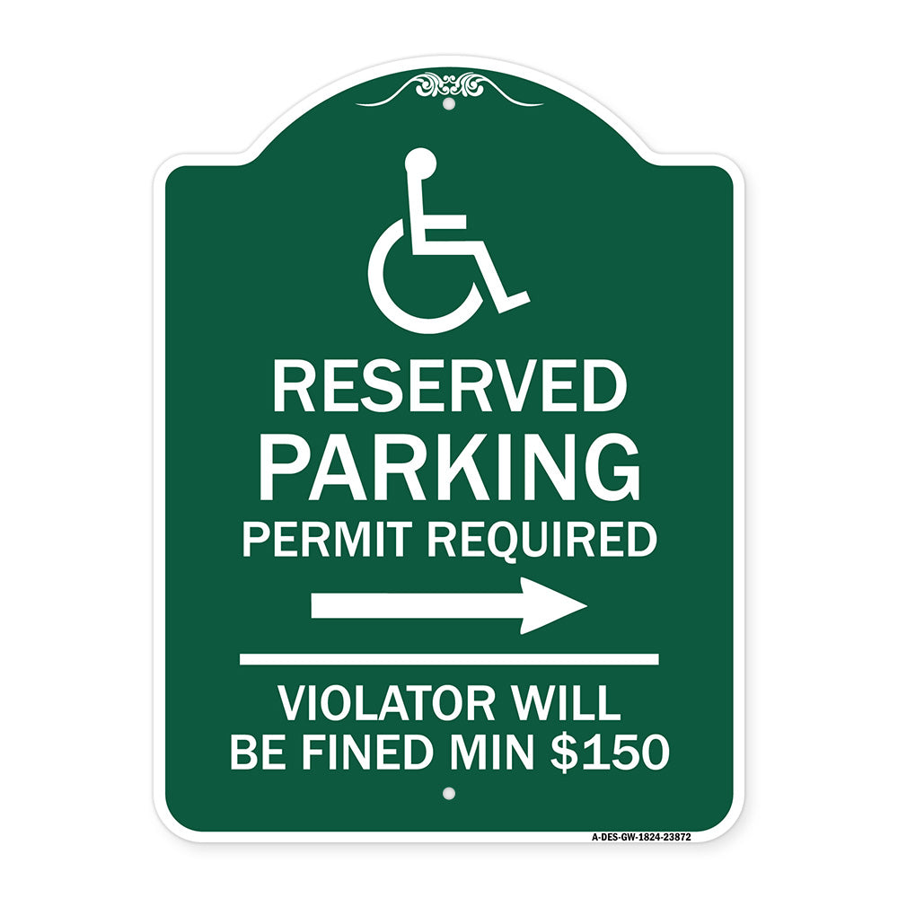 Modern Isa Symbol) Connecticut Reserved Parking Permit Required Violators Will Be Fined Min $150 (With Right Arrow)