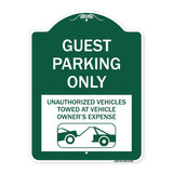 Guest Parking Only Unauthorized Vehicles Towed at Owner Expense with Graphic