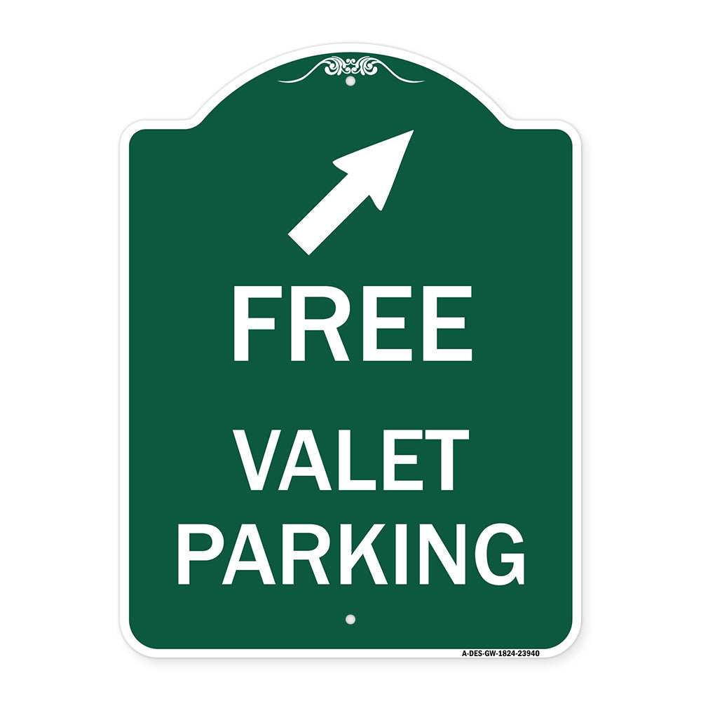 Free Valet Parking with Upper Right Arrow