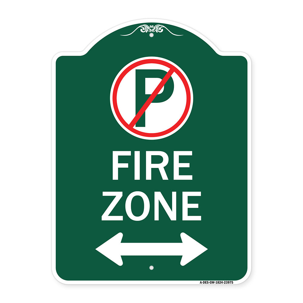 Fire Zone (No Parking Symbol and Arrow Pointing Left and Right)