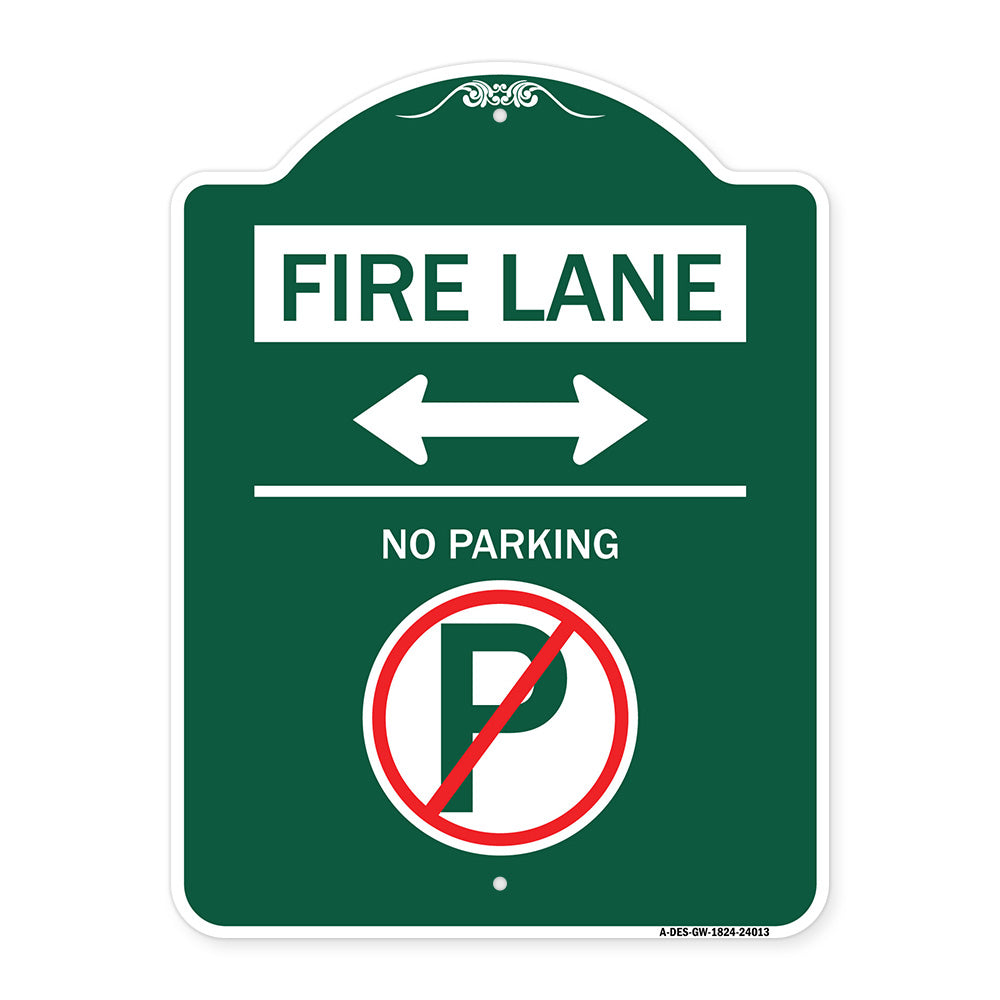 Fire Lane - No Parking (With No Parking Symbol and Bidirectional Arrow)