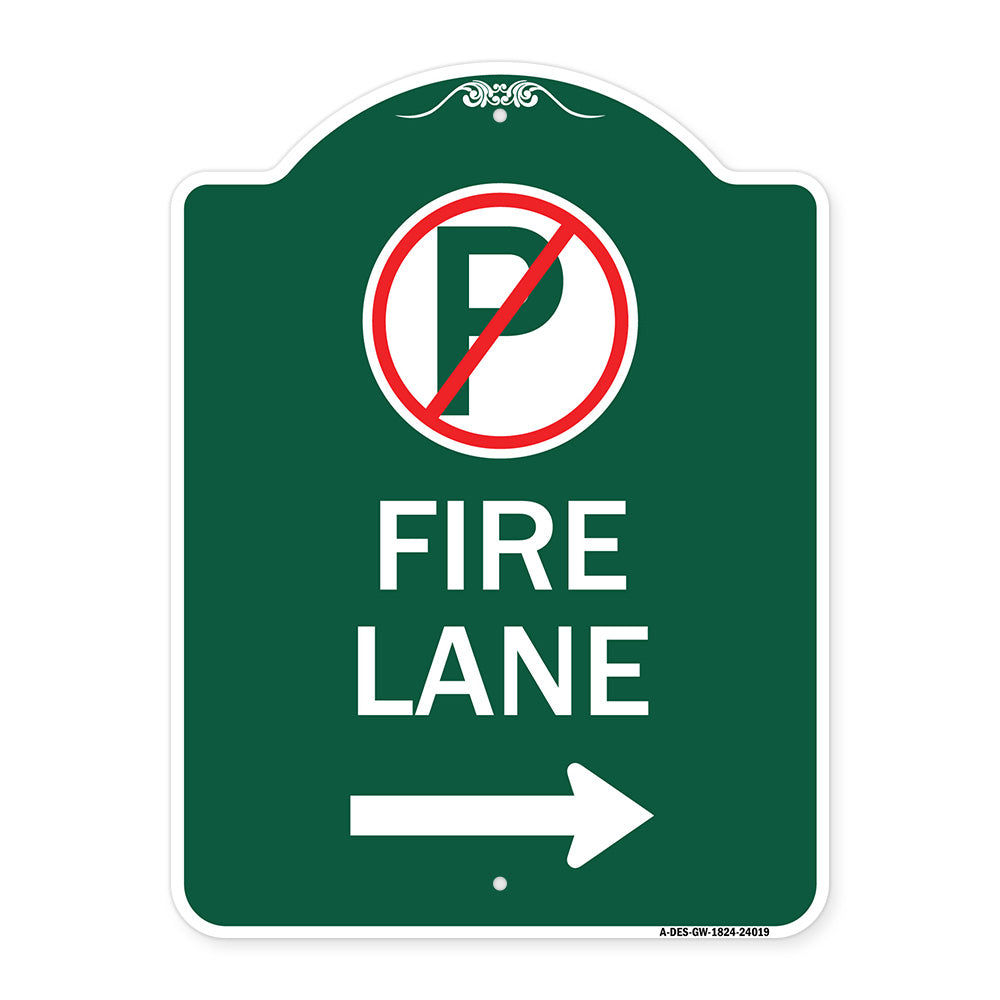 Fire Lane (No Parking Symbol and Right Arrow)
