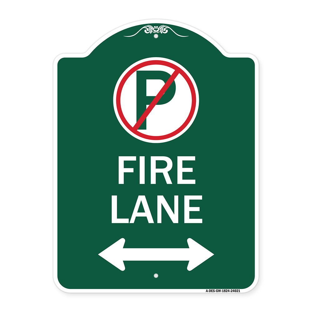 Fire Lane (No Parking Symbol and Arrow Pointing Left and Right)