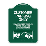 Customer Parking Only Unauthorized Vehicles Towed at Owner Expense with Graphic