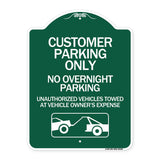 Customer Parking Only No Overnight Parking Unauthorized Vehicles Towed at Owner Expense with Graphic