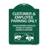 Customer and Employee Parking Only Unauthorized Vehicles Towed at Owner Expense with Graphic