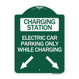 Charging Station Electric Car Parking Only While Charging with Left and Right Down Pointing Arrows