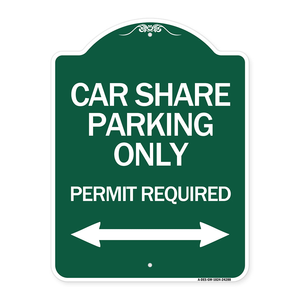 Car Share Parking Only Permit Required with Bidirectional Arrow