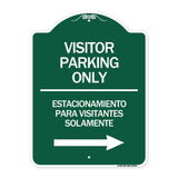 Bilingual Reserved Parking Sign Visitor Parking Only - Estacionamiento Para Visitantes Solamente (With Right Arrow)