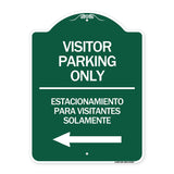 Bilingual Reserved Parking Sign Visitor Parking Only - Estacionamiento Para Visitantes Solamente (With Left Arrow)