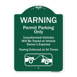 Warning Permit Parking Only Vehicles Will Be Towed At Vehicle Owners Expense Towing