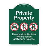 Private Property Unauthorized Vehicles Towed No Cars No Solicitors No Turn Around Symbols