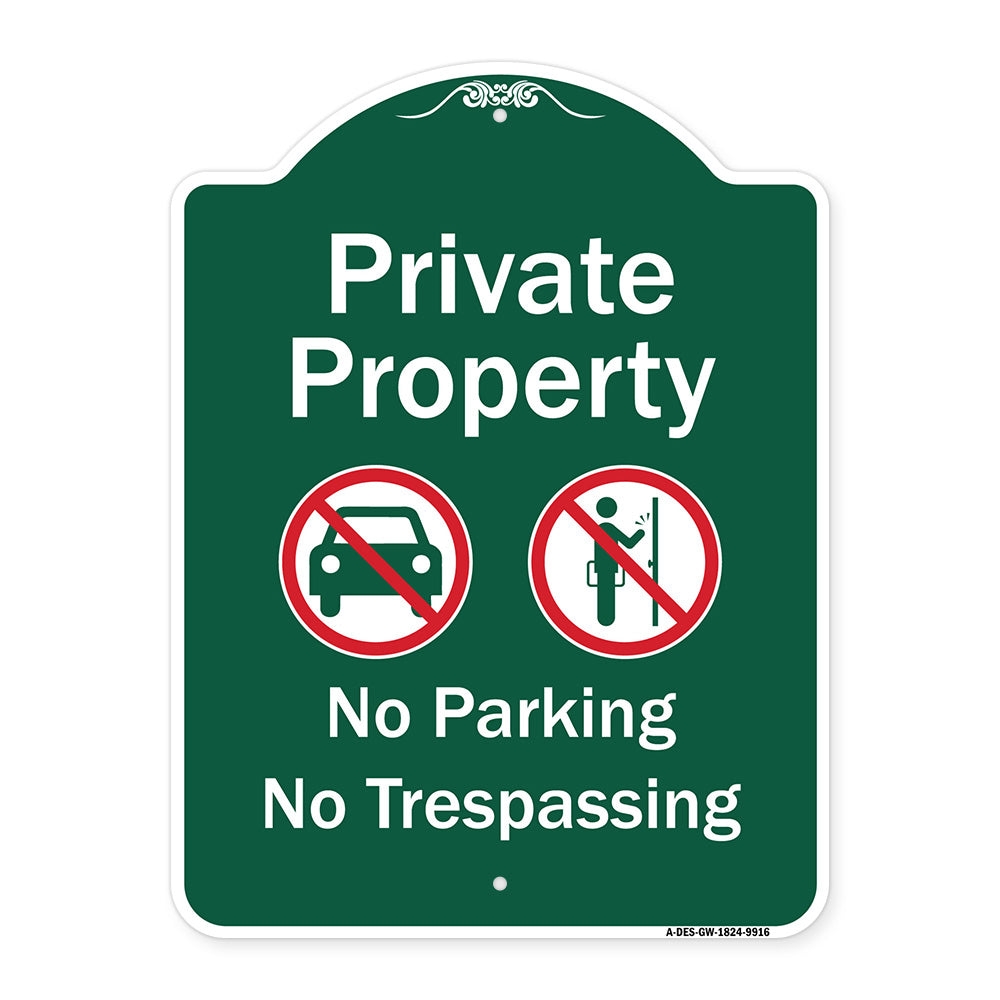 Private Property No Parking Or Trespassing With Symbols