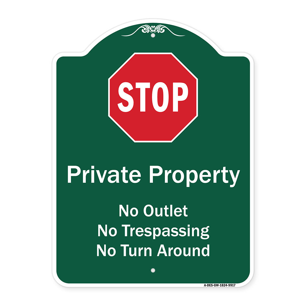 Private Property No Outlet No Trespassing Or Turn Around With Stop Symbol