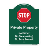 Private Property No Outlet No Trespassing Or Turn Around With Stop Symbol