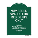 Numbered Spaces Residents Only Violators Will Be Towed Away At Vehicle Owners Expense
