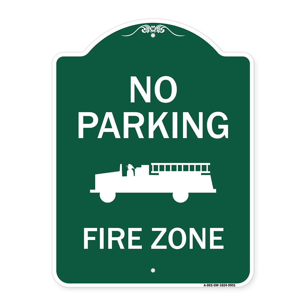 No Parking, Fire Zone With Fire Truck Graphic