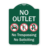 No Outlet No Trespassing Or Soliciting With No Car And No U-turn Symbols