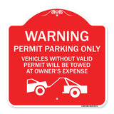Warning Permit Parking Only Vehicles Without Permits Will Be Towed at Owner's Expense (Tow Truck Symbol)