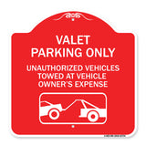 Valet Parking Only Unauthorized Vehicles Towed at Owner Expense with Graphic