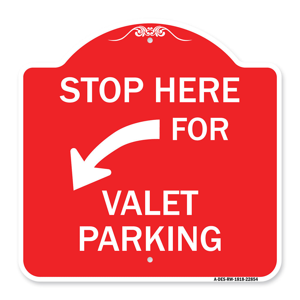 Stop Here for Valet Parking (Left Arrow)
