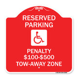 Reserved Parking Penalty $100 to $500 Tow-Away Zone with Symbol