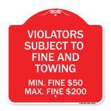 R7-8f Violators Subject to Fine and Towing Min. Fine $50 Max Fine $200