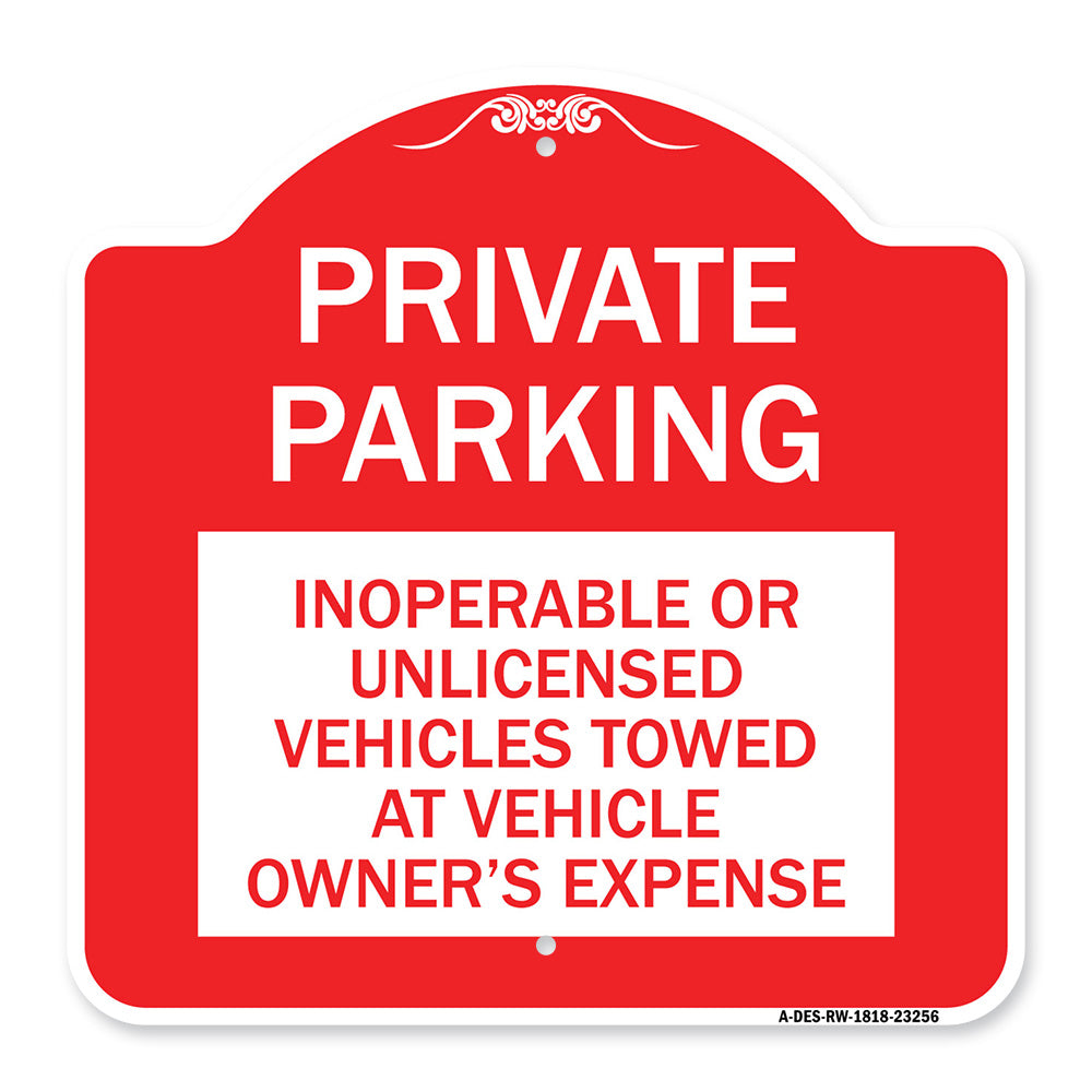 Private Parking Inoperable or Unlicensed Vehicles Towed at Vehicle Owner's Expense