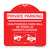 Private Parking - Unauthorized Cars Will Be Towed at Owner's Expense (With Car Towing Graphic)