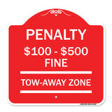Penalty $100 - $500 Fine Tow Away Zone Virginia Handicap Supplementary Sign