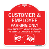 Parking Restriction Sign Customer and Employee Parking Only Unauthorized Vehicles Towed at Owner Expense with Graphic
