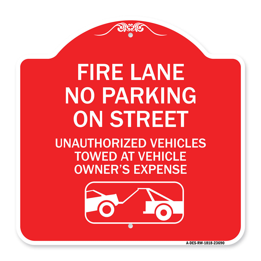 No Parking on Street Unauthorized Vehicles Towed at Vehicle Owner's Expense (With Car Tow Graphic)